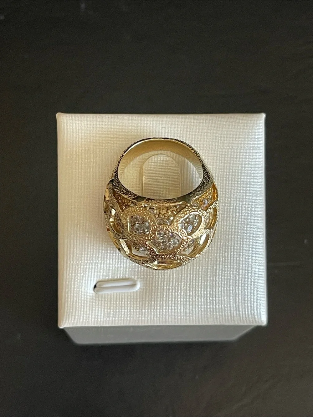matte gold cage style rhinestone dome Ring.